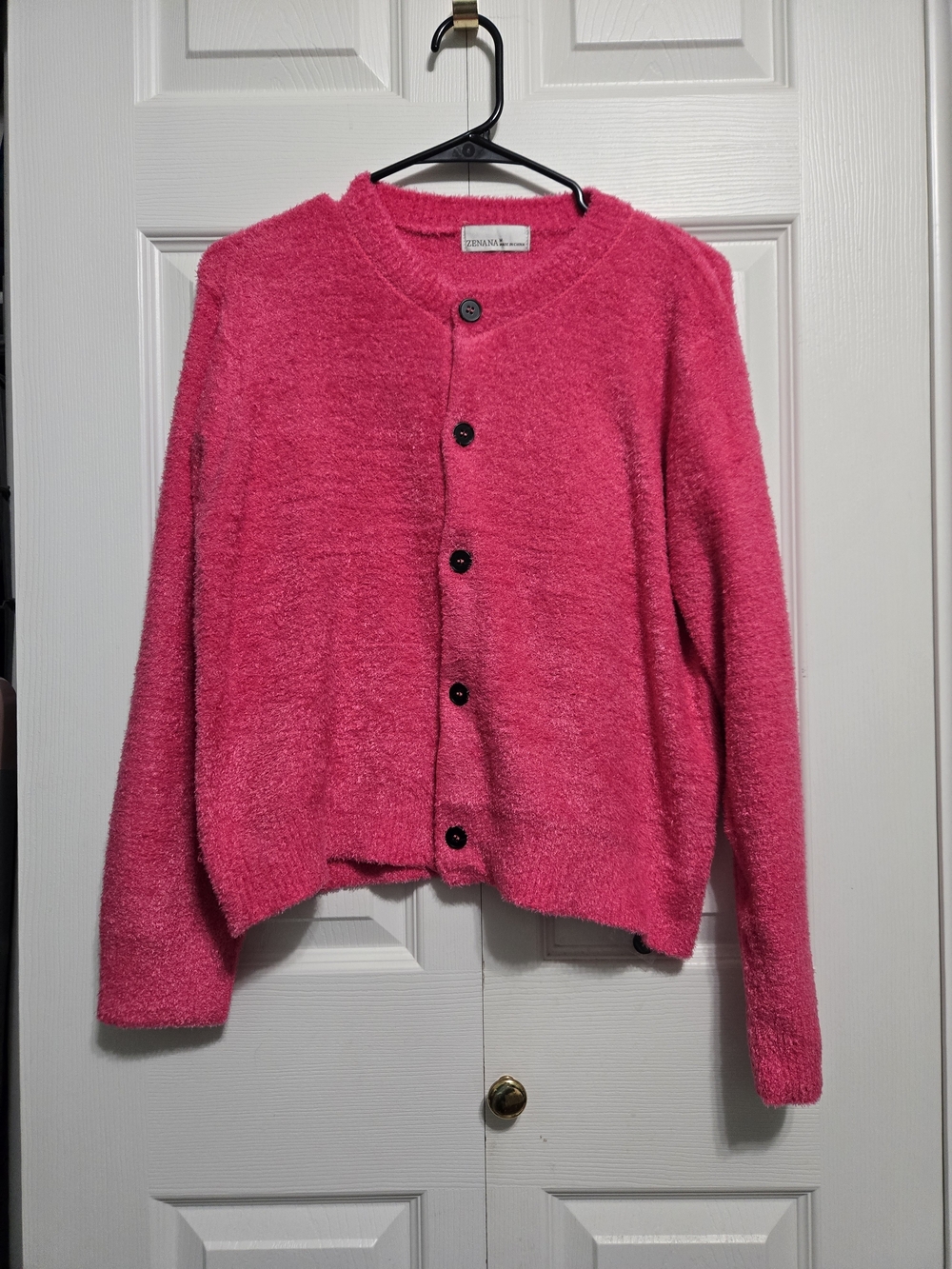 Zenana Outfitters Hot Pink Button-Front Fuzzy Cardigan
